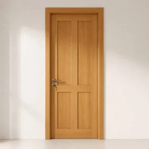 Solid Wood Midcentury Modern Single Hinged Entrance Door for Bedroom