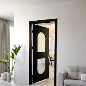 Solid Wood Modern Glass Interior Door for Homes, Hotels, and Bedrooms, Manual Opening, Finished Surface
