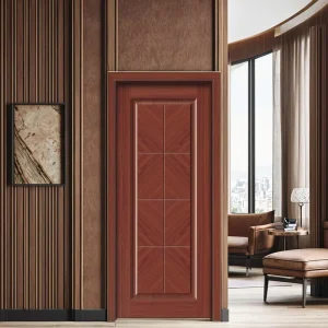 Solid Wood Modern Interior Door QD-090 with Oak Flush Design, Hand-Carved Red Oak/Walnut Finish, Sound Insulation, and Manual Opening