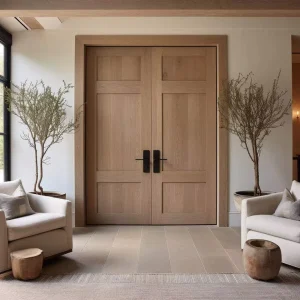 Solid Wood Oak Painted Interior Door with Sound Insulation, White, with Door Jamb