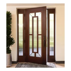 Solid Wood Pivot Entrance Door with Long Handle and Natural Wood Finish for House