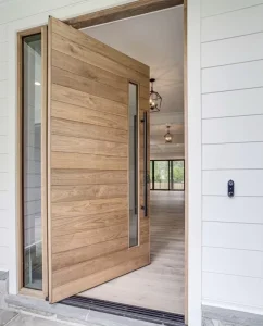 Solid Wood Pivot Entry Door Set with Frame and Floor Spring, Commercial Grade, Exterior Villa Main Entrance