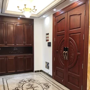 Solid Wood Steel-Reinforced Anti-Theft Double-Opening Villa Entrance Door with Nylon Screen Netting