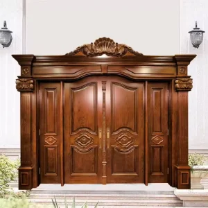 Solid Wood Swing Front Entrance Door Modern Exterior Mahogany Wood for Villa