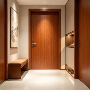 Solid Wood Teak Soundproof Exterior Door with Natural Wood Grain Finish