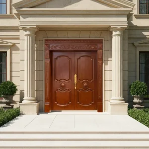 Solid Wood Traditional Double Opening Entry Door Eco Paint Waterproof Custom Design
