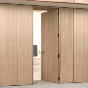 Solid Wood Vertical Oak Veneer Waterproof Invisible Interior Door with Wall Panel