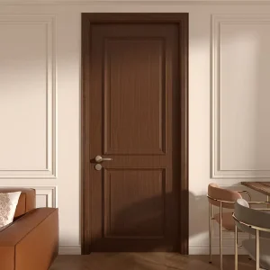 Solid Wood Walnut Flat Interior Door With Baked Paint Finish and Sound Insulation