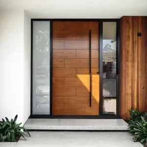 Solid Wood Waterproof Minimalist Front Entry Door for Villas and Hotels