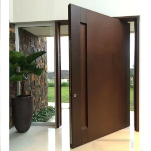 Solid Wood and Aluminum Modern Villa Entry Door with Stainless Steel Screen Netting, Fire Prevention, Side Opening