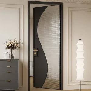 Solid Wood and Glass Swing Door for Bathroom or Toilet, Extremely Narrow Design