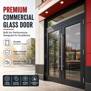 Sound-Insulated Aluminum Frame Commercial Storefront Door Tempered Glass Double-Swing Entry Door