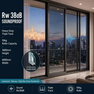 Soundproof Aluminum Alloy Sliding Window with Triple Track Heavy-Duty Design