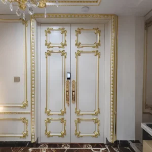 Soundproof Copper Wood Smart Double Door Hand-Forged Copper Surface Custom Villa Entrance Security Door
