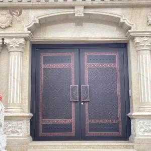 Soundproof Double Front Security Door, Armored Solid Cast Aluminum Metal Gate for Apartments