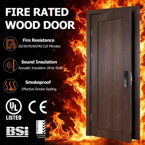 Soundproof Solid Wood Hotel Fire-Rated Door, UL10B/10C Certified