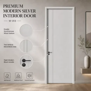 Source Factory Modern Silver Panel Door Lacquer Painted Soundproof Waterproof Interior Bedroom Door