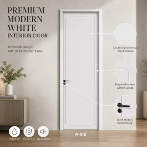 Source Factory Modern White Panel Door Lacquer Painted Soundproof Waterproof Interior Bedroom Door for Apartment