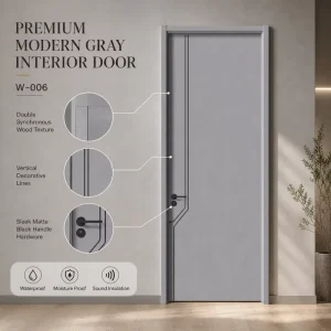Source Factory Project Panel Soundproof Waterproof Moisture-Proof Modern Gray Interior Door for Apartments