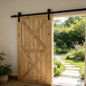 Source Manufacturer Solid Fir Full Timber Barn Door Raw Sliding Wooden Door With Low MOQ Support