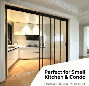 Space Saving 3 Panel Aluminum Sliding Glass Door for Residential Apartment Project Narrow Frame Glass Kitchen Partition Door