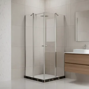 Square Bathroom Shower Enclosure with Coated Glass Partition and Hinge Pivot Door