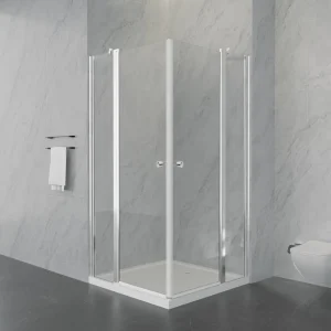 Square Double-Hinge Folding-Door Shower Enclosure with Aluminum Frame Tempered Glass and Base Tray