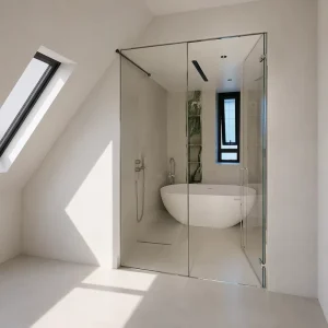 Square Shower Enclosure with Pivot Hinge, Aluminum, 304 Stainless Steel, 10mm Tempered Glass, Minimalist Design, Hotel Bathroom