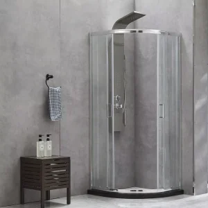 Square Silver Aluminium Alloy Frame Apartment Shower Enclosure with Tempered Glass Sliding Door