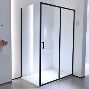 Square Sliding Door European Design Aluminium Modern Black Matte 6mm Tempered Glass Soft Closing Shower Enclosure 800×1200