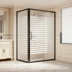 Square Tempered Glass Shower Door with Black Aluminum Frame and Sliding Hardware for Hotel Bathroom Enclosure