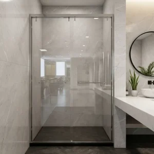 Stainless Steel Double Sliding Shower Door Silver Mirror Finish Framed Tempered Glass Shower Enclosure for Home Bathroom