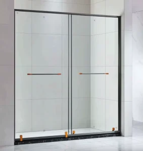 Stainless Steel Double Sliding Tempered Glass Shower Door, Narrow Edge, Clear, Space-Saving