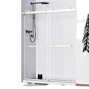 Stainless Steel Double Sliding Tempered Glass Shower Door with Narrow Edge and Clear Walk Space