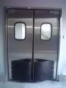 Stainless Steel Double Swing Door with Observation Window and Brush Seals for Food Factory Cold Storage