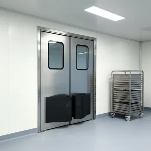 Stainless Steel Double-Swing Traffic Door with Window
