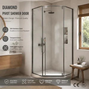 Stainless Steel Framed Diamond Pivot Shower Door Bathroom Hotel Apartment Project