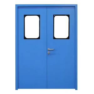 Stainless Steel Hospital Clean Room Double Swing Door with Glass Panel, Windproof Hermetic Negative Pressure Design