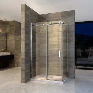 Stainless Steel Hotel Custom Double Roller Glass Sliding Door Frame Polished 8mm Tempered Glass Corner Bathroom Shower Enclosure
