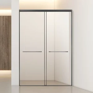 Stainless Steel In-Line Double Sliding Door Shower Partition with Rectangle Tray for Bathroom Wet/Dry Separation