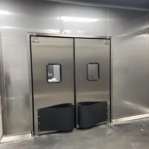 Stainless Steel Industrial Double Swing Door with Finished Surface for Restaurant, Kitchen, or Warehouse Entrance
