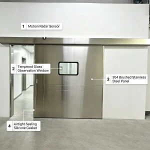 Stainless Steel Single Leaf Airtight Automatic Sliding Door Hermetic Sensor Door for Medical Cleanroom