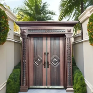 Stainless Steel Swing Door Embossed Design Double Door for Villa Main Entrance Steel Door