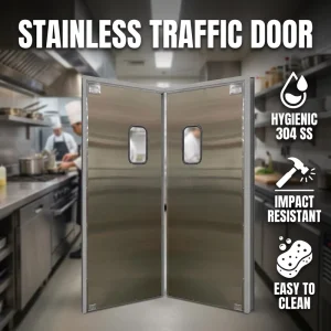 Stainless Steel Swing Traffic Safety Gate, Waterproof Soundproof Impact-Resistant, for Kitchens