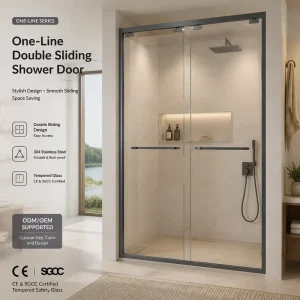 Stainless Steel Tempered Glass Inline Shower Door System One Fixed Two Sliding Panels 8mm Hotels Villas