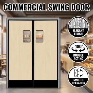 Stainless Steel Two-Way Free-Swinging Traffic Door with Black Rubber, Waterproof Impact-Resistant, for Kitchens