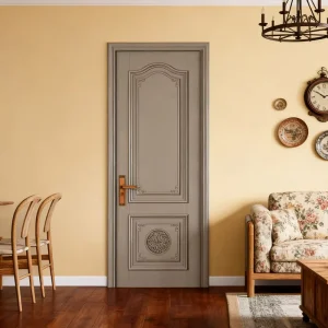 Standard Wooden Interior Door Solid Wood and Density Board Composite Gray Painted Carved Door