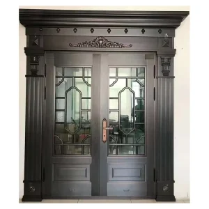 Steel Copper Front Door with Glass and Iron Pattern