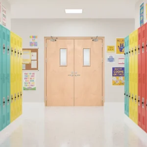Steel Door with Wood Grain Finish Fire Rated Fire Resistant Safety Door for Hotel Apartment Interior