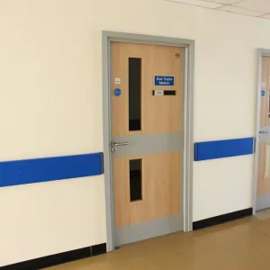 Steel Fire Door with Vision Panel, 90-Minute Fire-Rated Glass, for Hospitals, Offices, and Schools